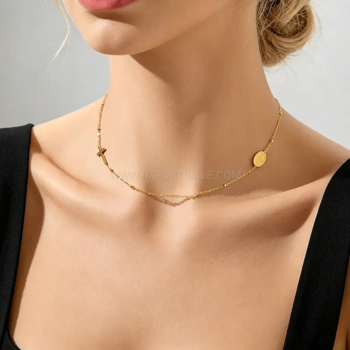 Premium Multi Layer Stainless Steel Beaded Cross Pendant Jewelry Set