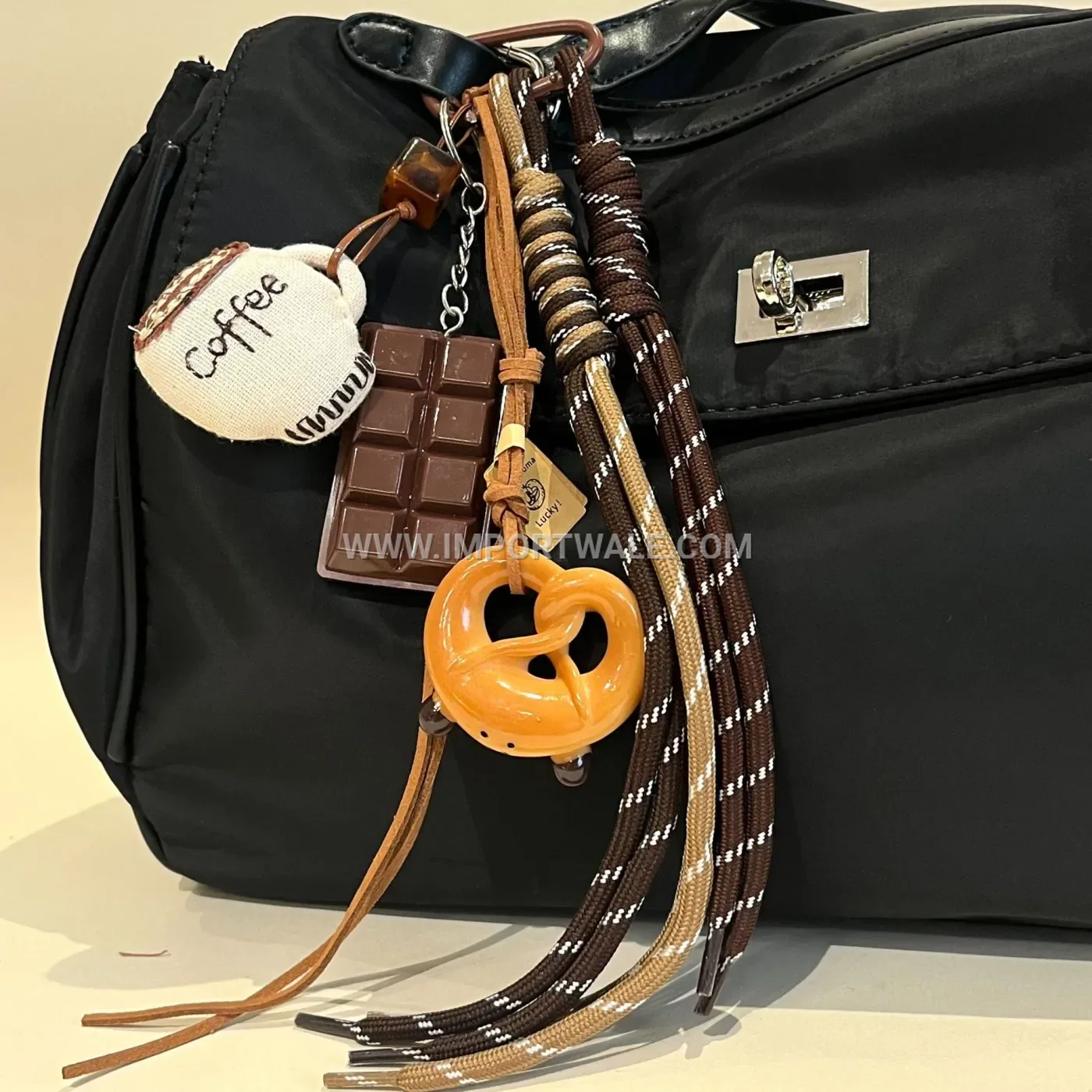 Woven Rope Pretzel Bread Bag Charm Keychain