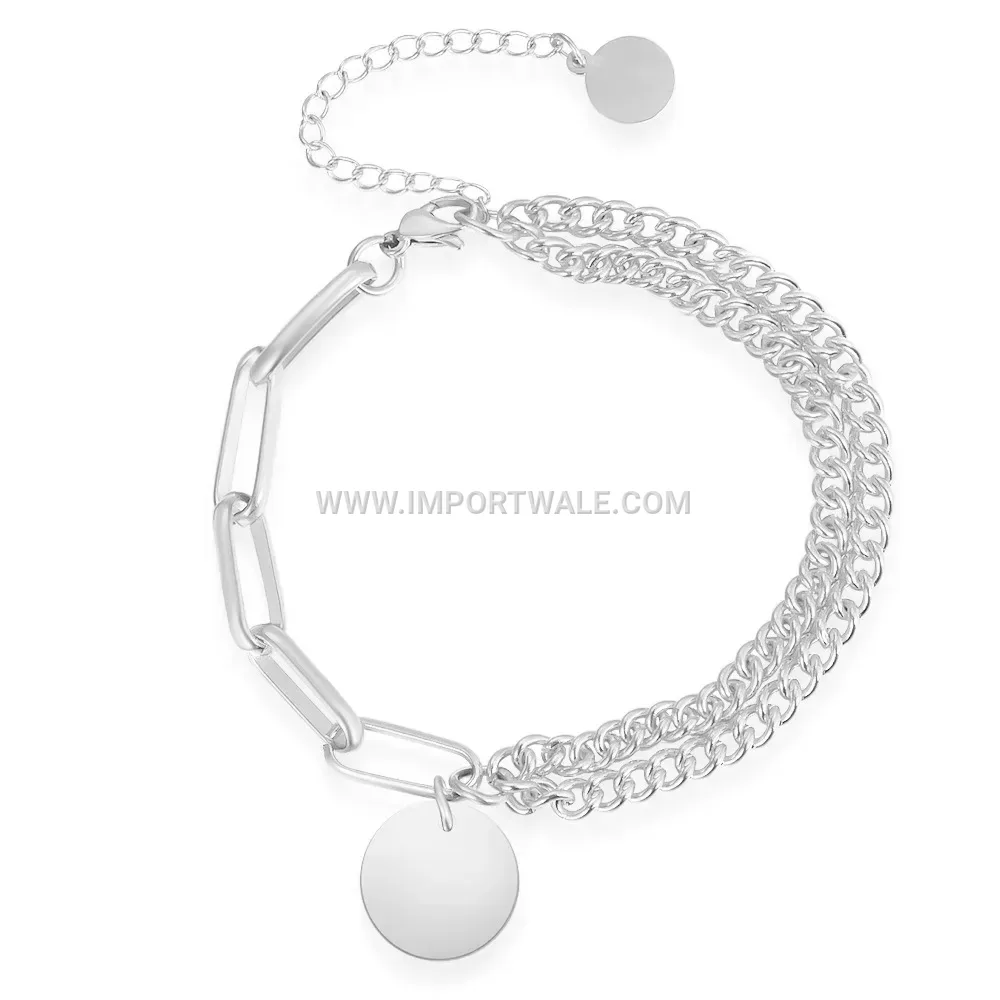 Double-Layer Stainless Steel Chain Bracelet with Disc Charm