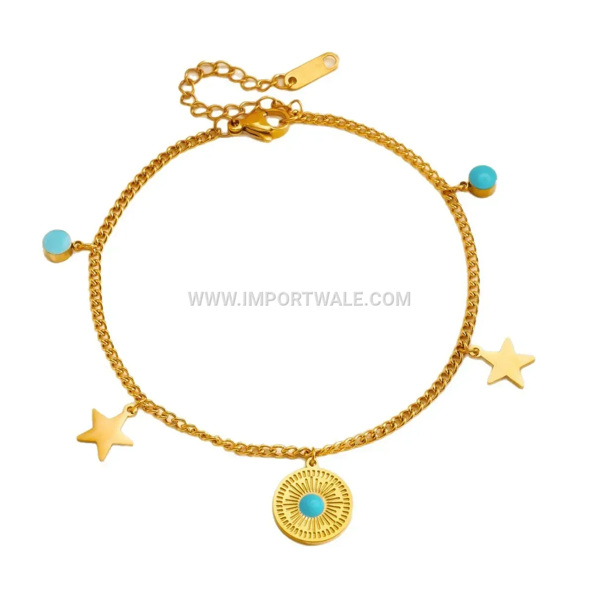 Gradient Blue Stone Star Disc Stainless Steel Anklet