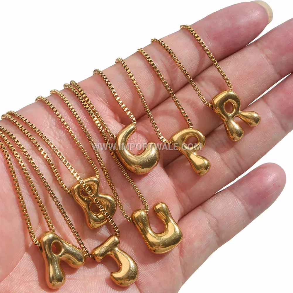 Gold Tone Stainless Steel Initial Pendant Link Chain Necklace