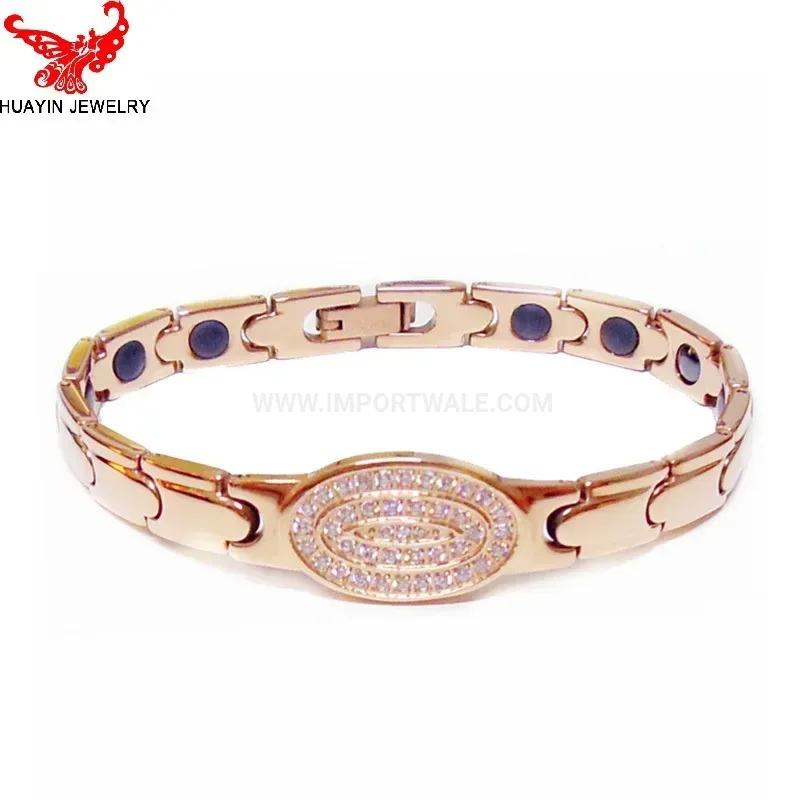 Stylish Sparkling Rose Gold Titanium Bio Bracelet Embedded with Black Hematite