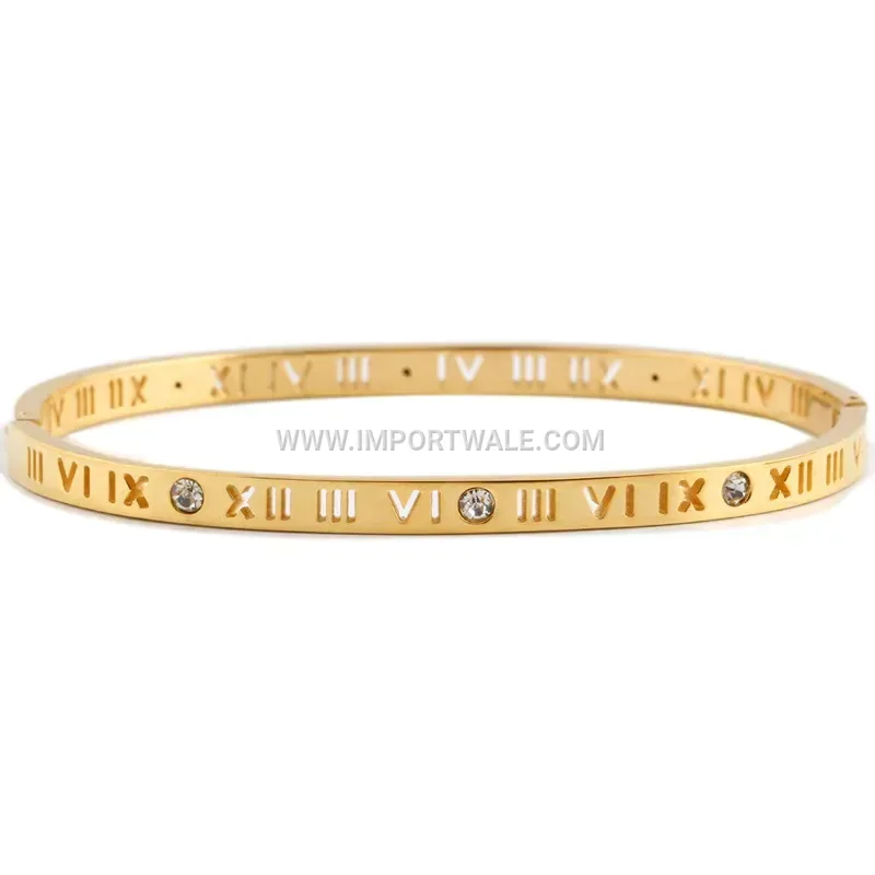 Roman Numeral Cutout Rhinestone Bangle and Ring Set