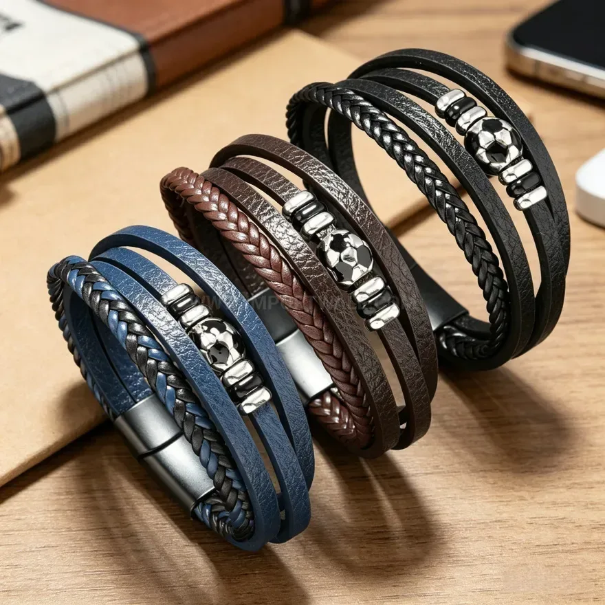 Elegant Multi Layer Braided Leather Band with Magnetic Fastener