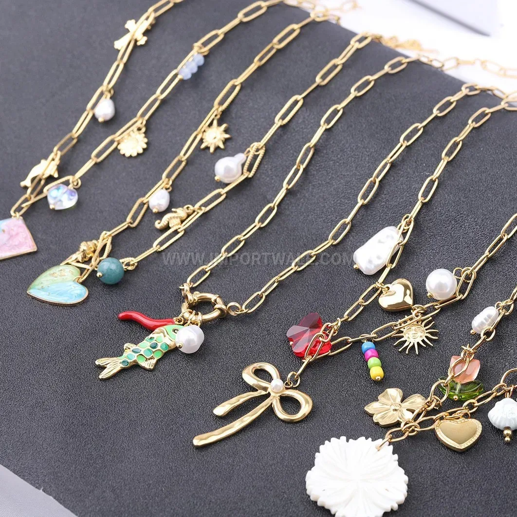 Stainless Steel Ocean Theme Heart Charm Pendant Necklace