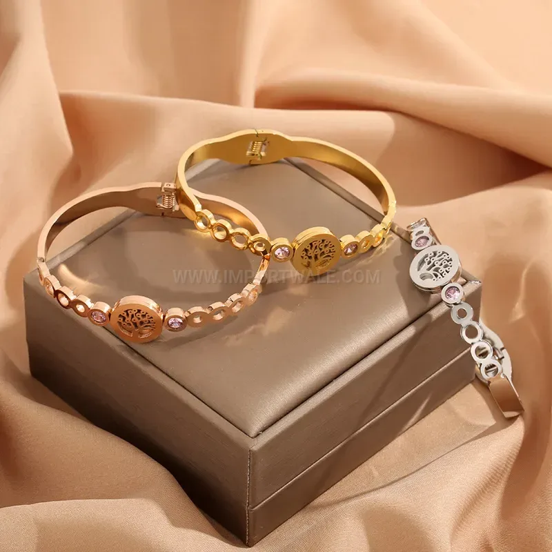 Tree of Life Zircon Titanium Steel Bangle
