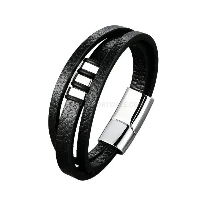 Chic Double Strand Braided Leather Cuff Bracelet with Metallic Magnetic Lock