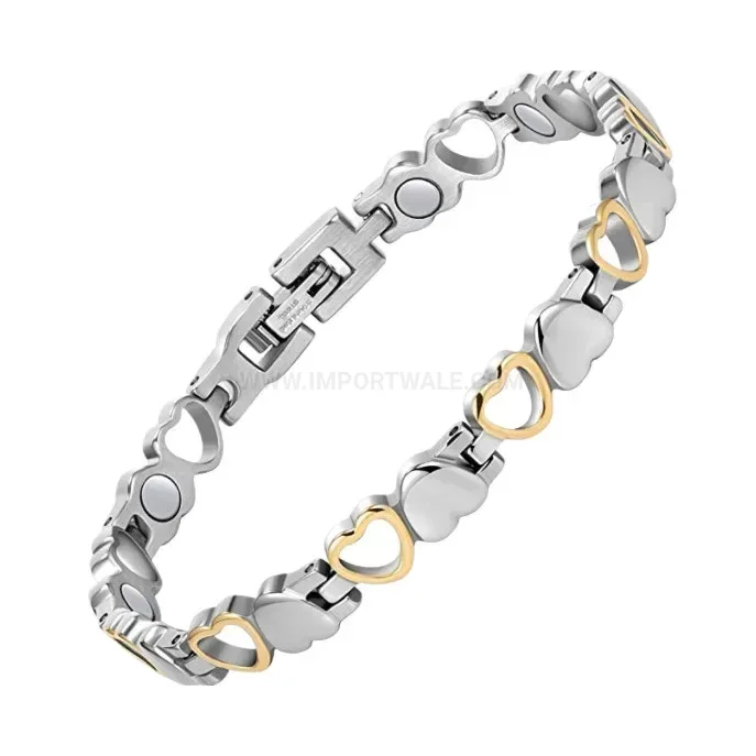 Chic Heart Cutout Bio Magnetic Energy Bracelet in Two Tone Steel
