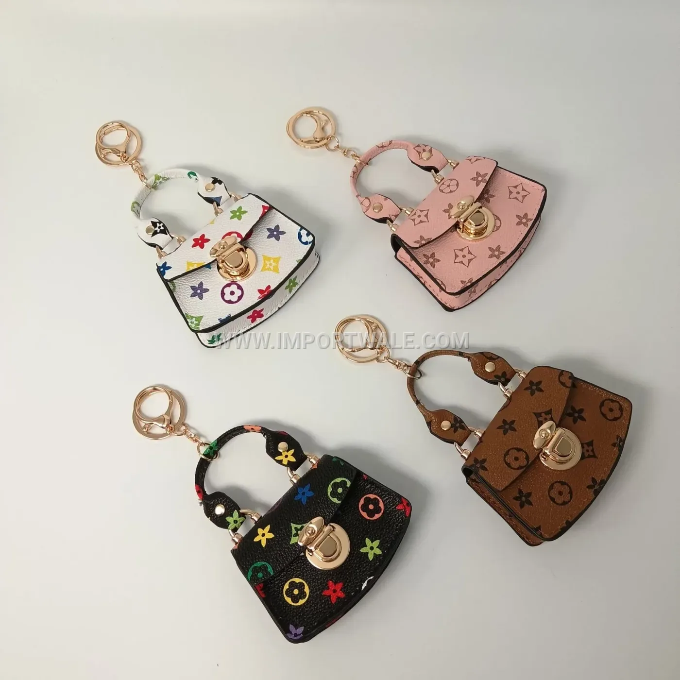 Printed Fan Shaped Mini PU Leather Handbag Keychain
