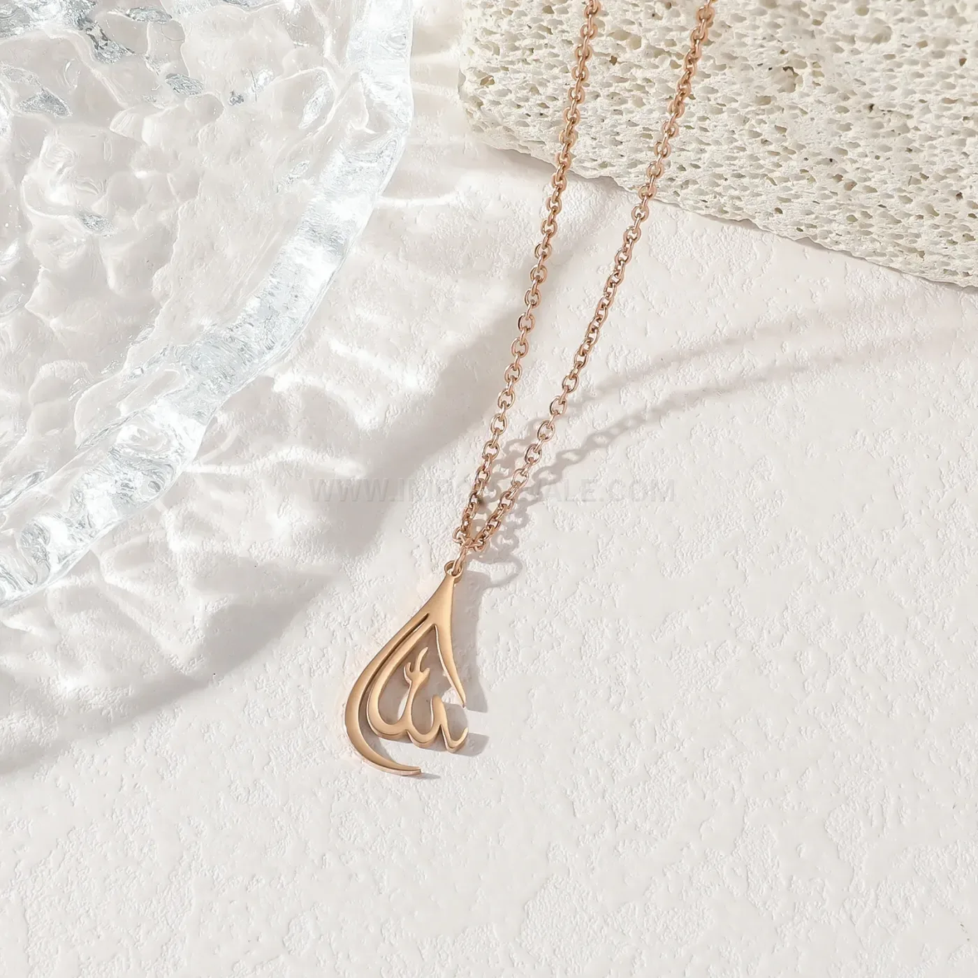 Bold Raindrop Stainless Steel Calligraphy Allah Pendant Necklace