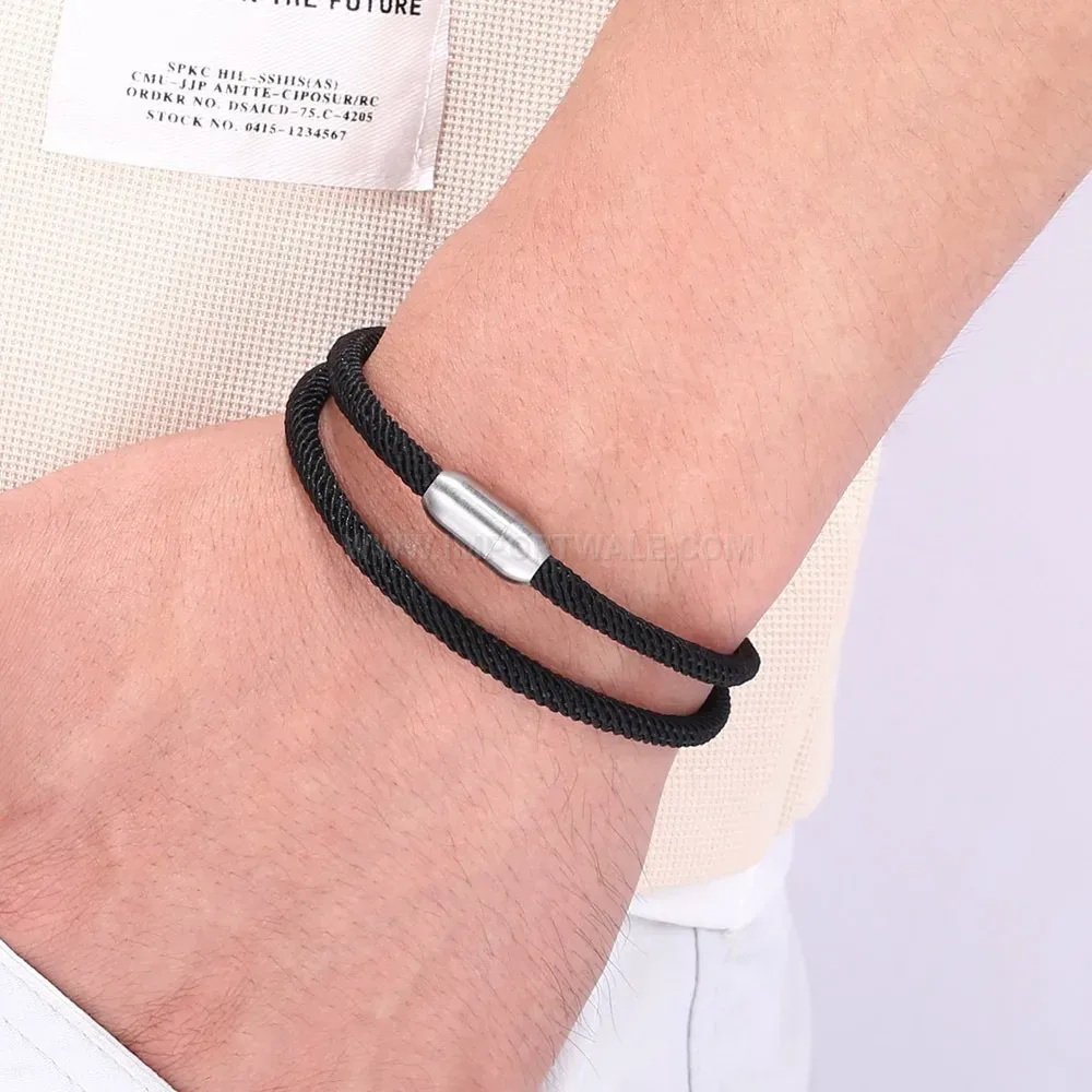 Double-Wrap Stainless Steel Leather Bracelet With Magnetic Clasp