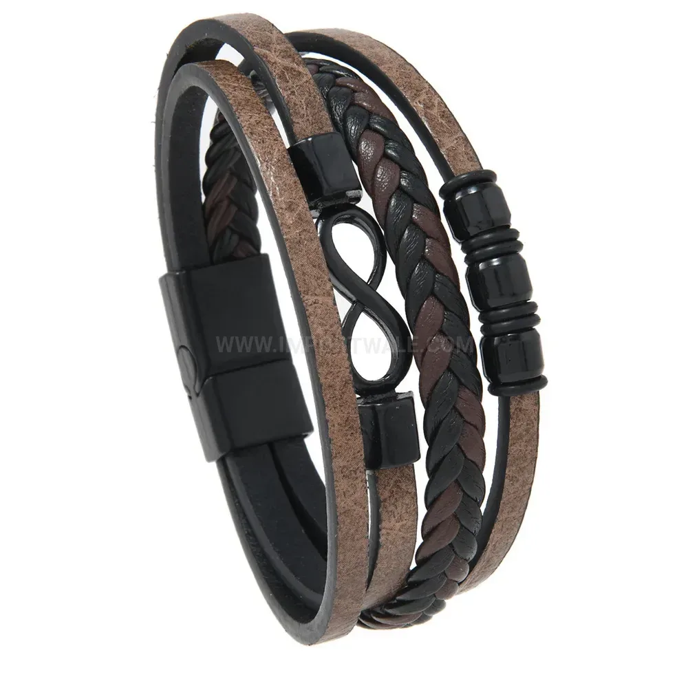 Stylish Braided Leather Infinity Charm Wrap Bracelet with Magnetic Clasp