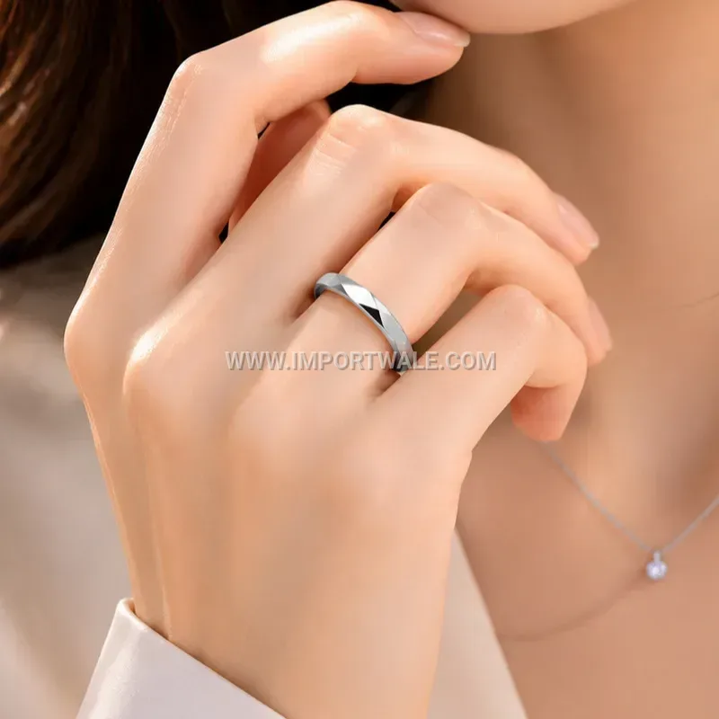 Geometric Prism Faceted Titanium Steel Women's Ring