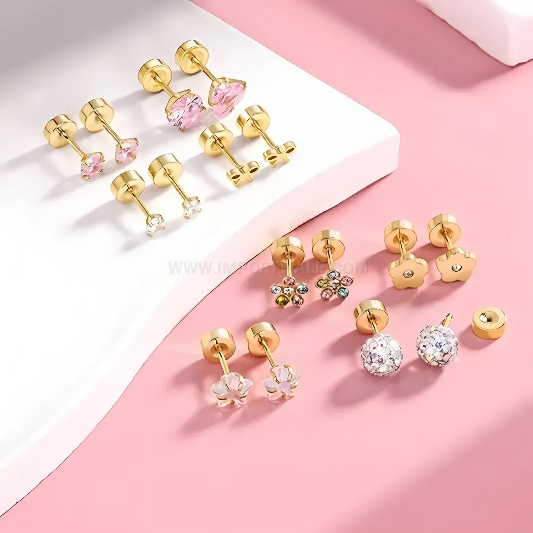 Designer Stainless Steel Multi Shape Flat Back Cartilage Piercing Studs Set