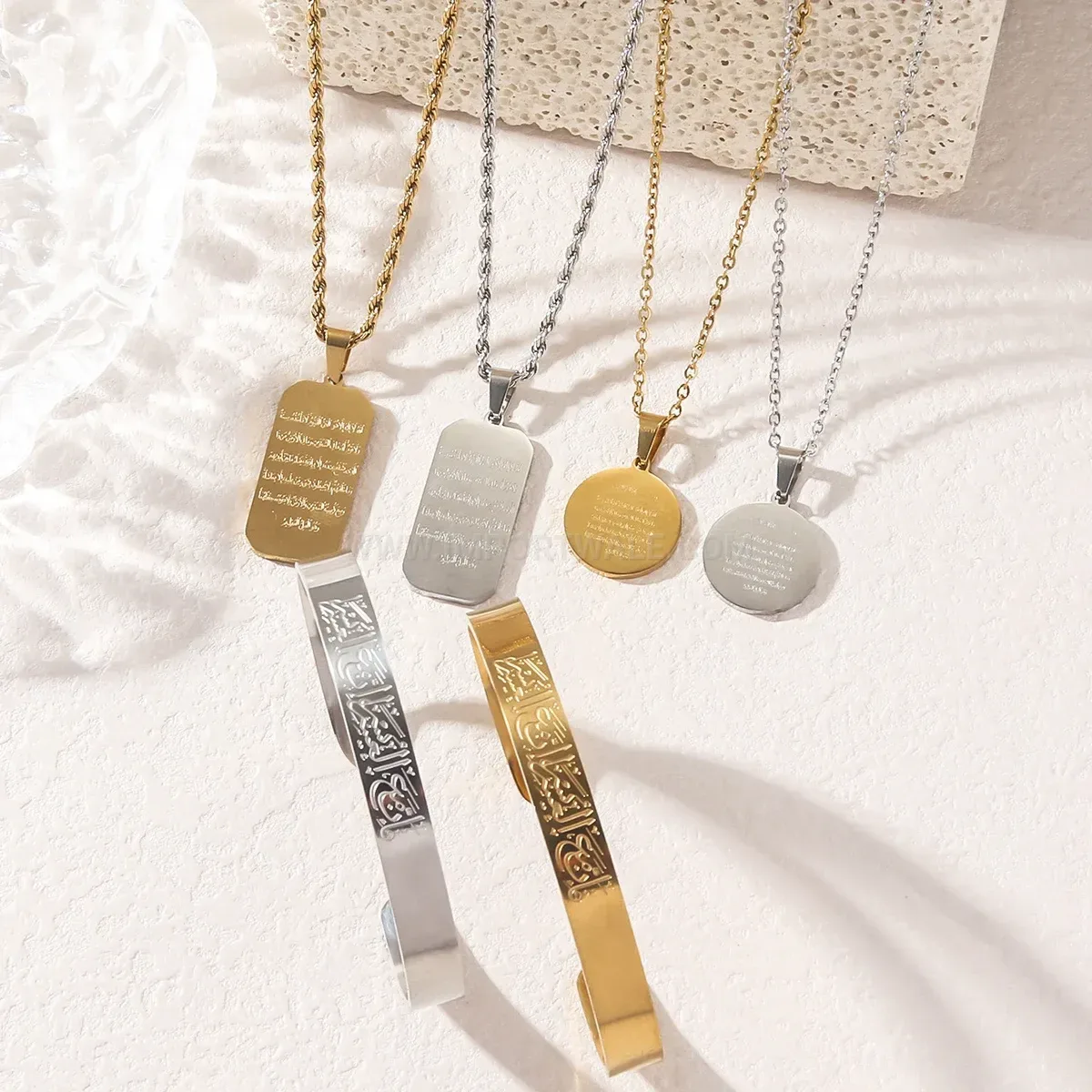 Fashion Geometric Arabic Calligraphy Stainless Steel Jewelry Collection