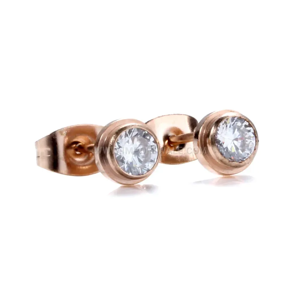 Solitaire Zircon Stainless Steel Stud Earrings 6mm