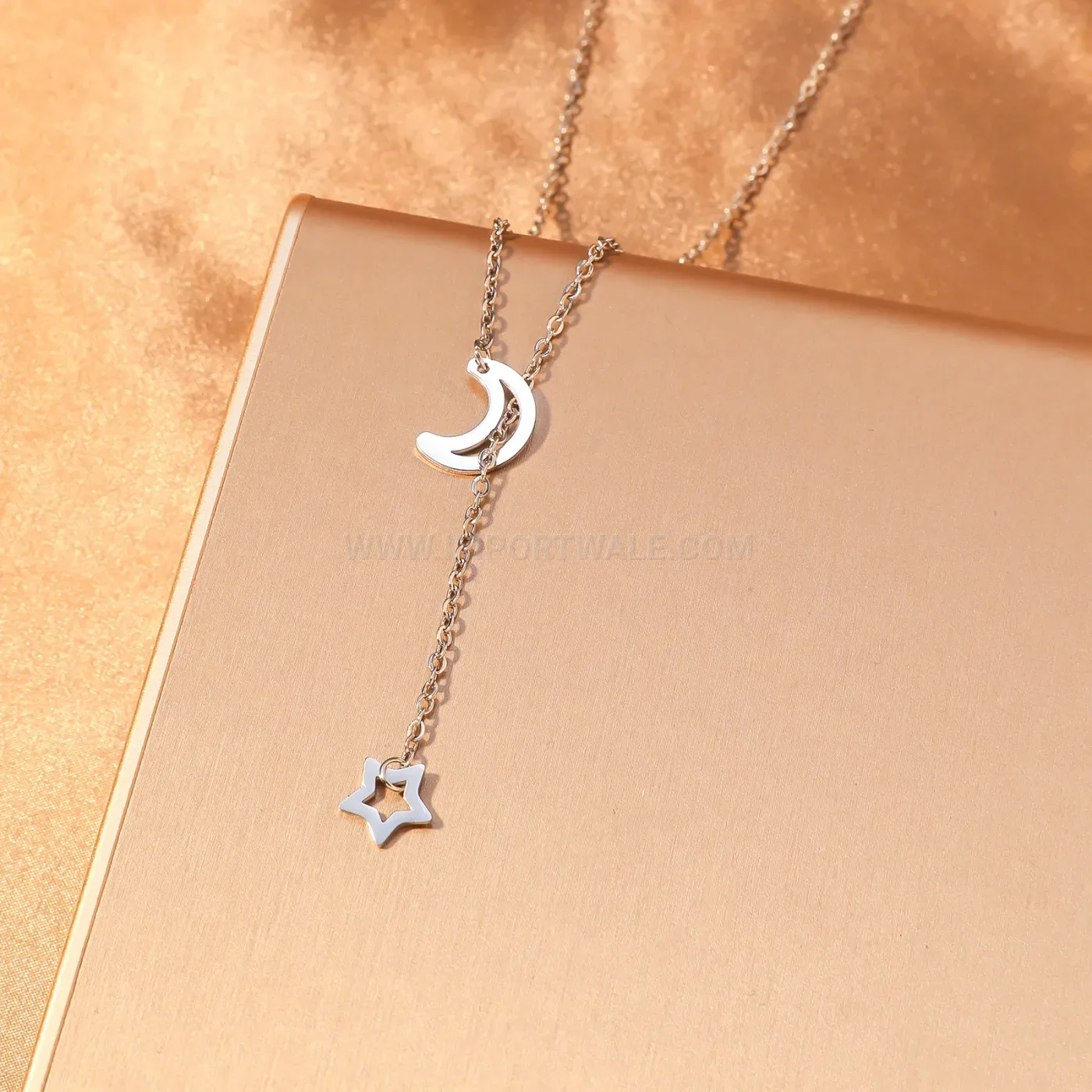 Plated Stainless Steel Islamic Crescent Moon And Star Pendant Necklace