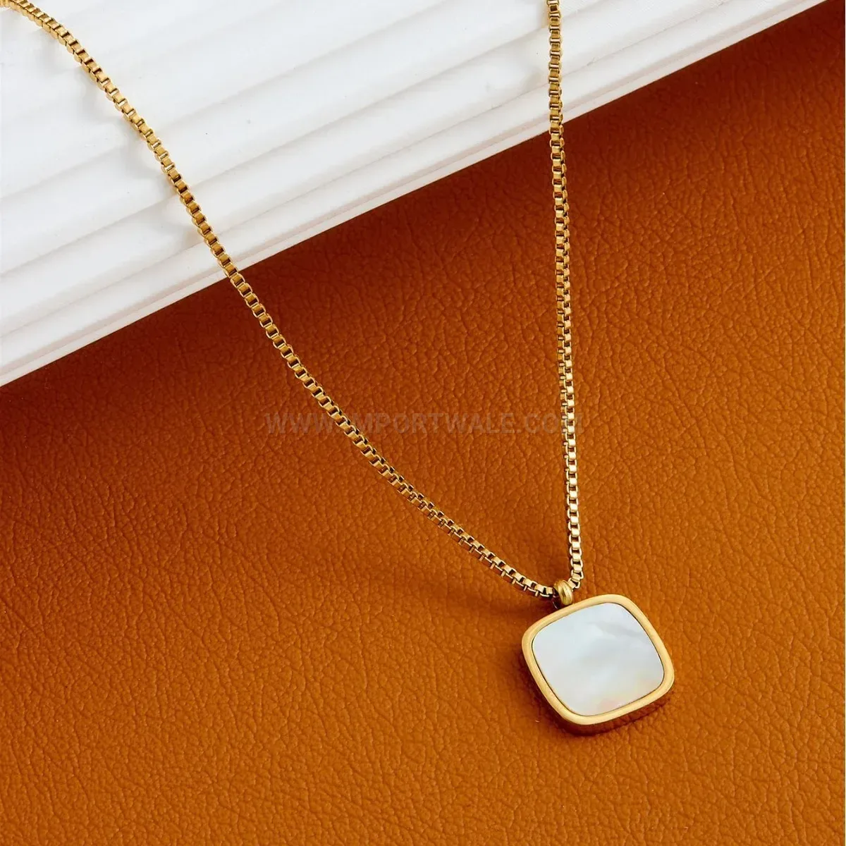 Stylish Geometric Square White Shell Titanium Steel Necklace