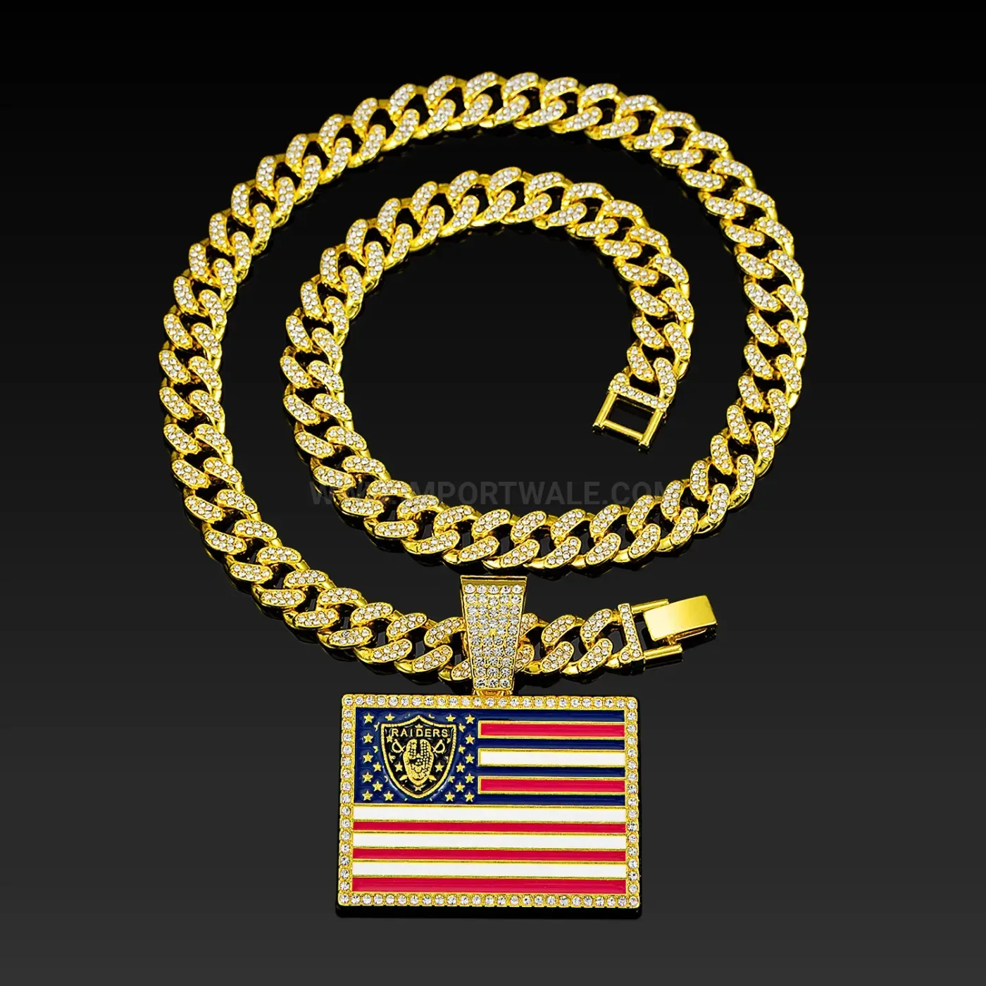 Chic American Flag Motif Iced Out Alloy Cuban Pendant Necklace