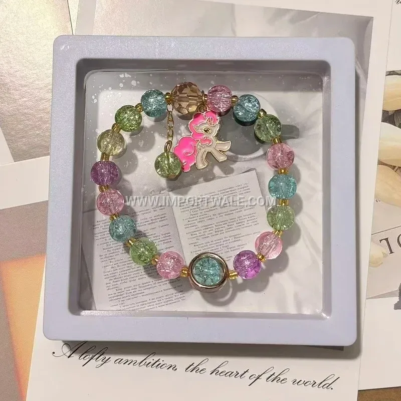 Colorful Beaded Glass Horse Charm Bracelet for Children