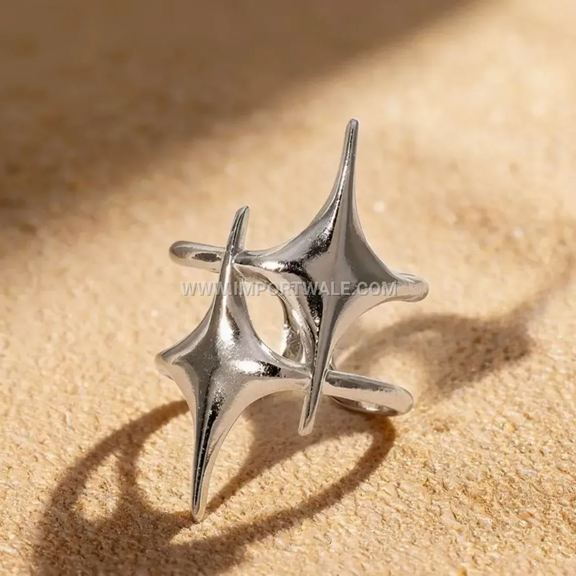 Adjustable Gold Plated Stainless Steel Star Motif Cocktail Ring