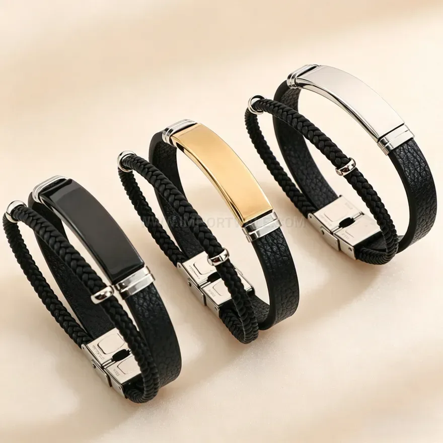 Bold Vintage Braided Double Layer Leather Bracelet With Magnetic Clasp