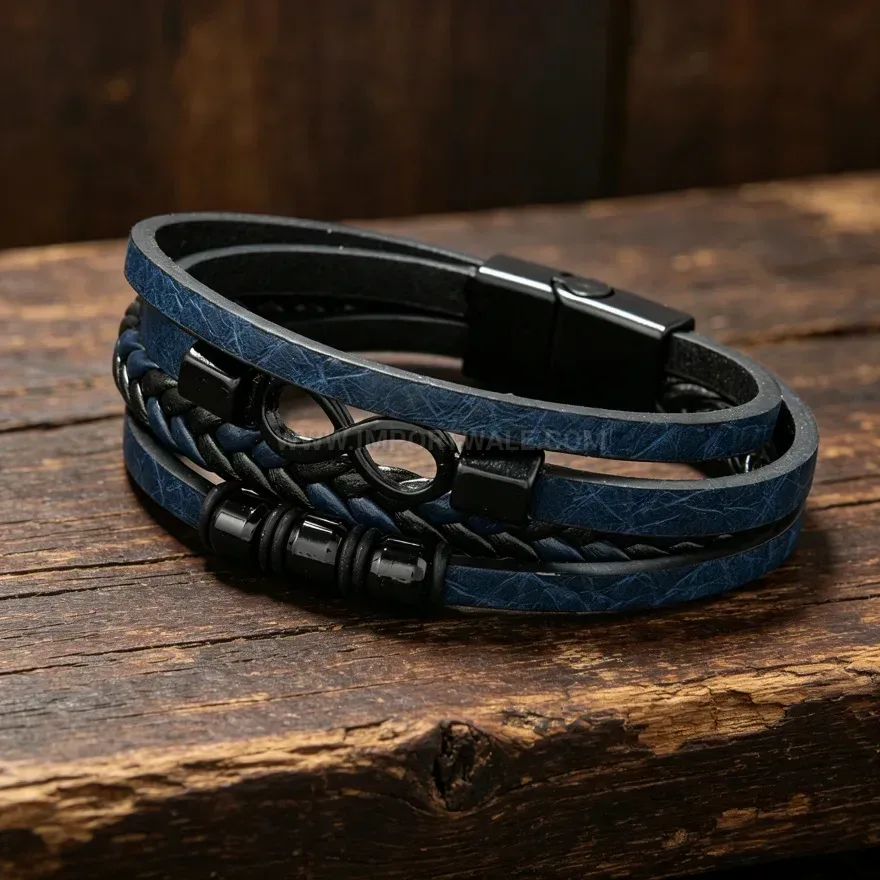 Stylish Braided Leather Infinity Charm Wrap Bracelet with Magnetic Clasp