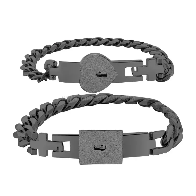 Stainless Steel Heart Lock and Key Couple Bracelet