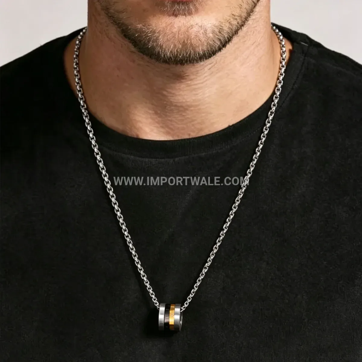 Spinning Roman Numeral Ring Pendant Stainless Steel Necklace