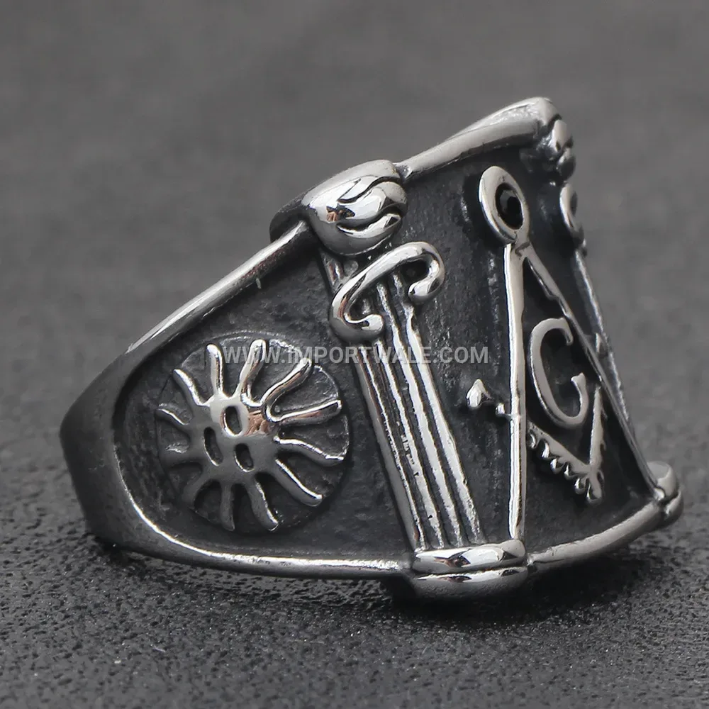 Vintage Masonic Emblem Stainless Steel Men Ring
