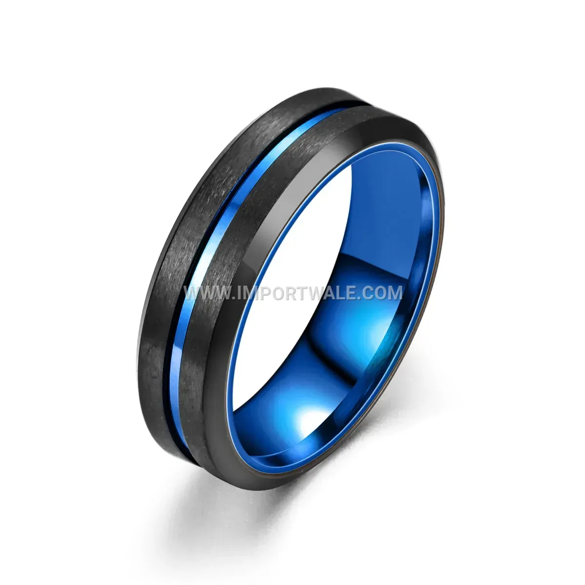 Two Tone Beveled Edge Black Stainless Steel Band Ring