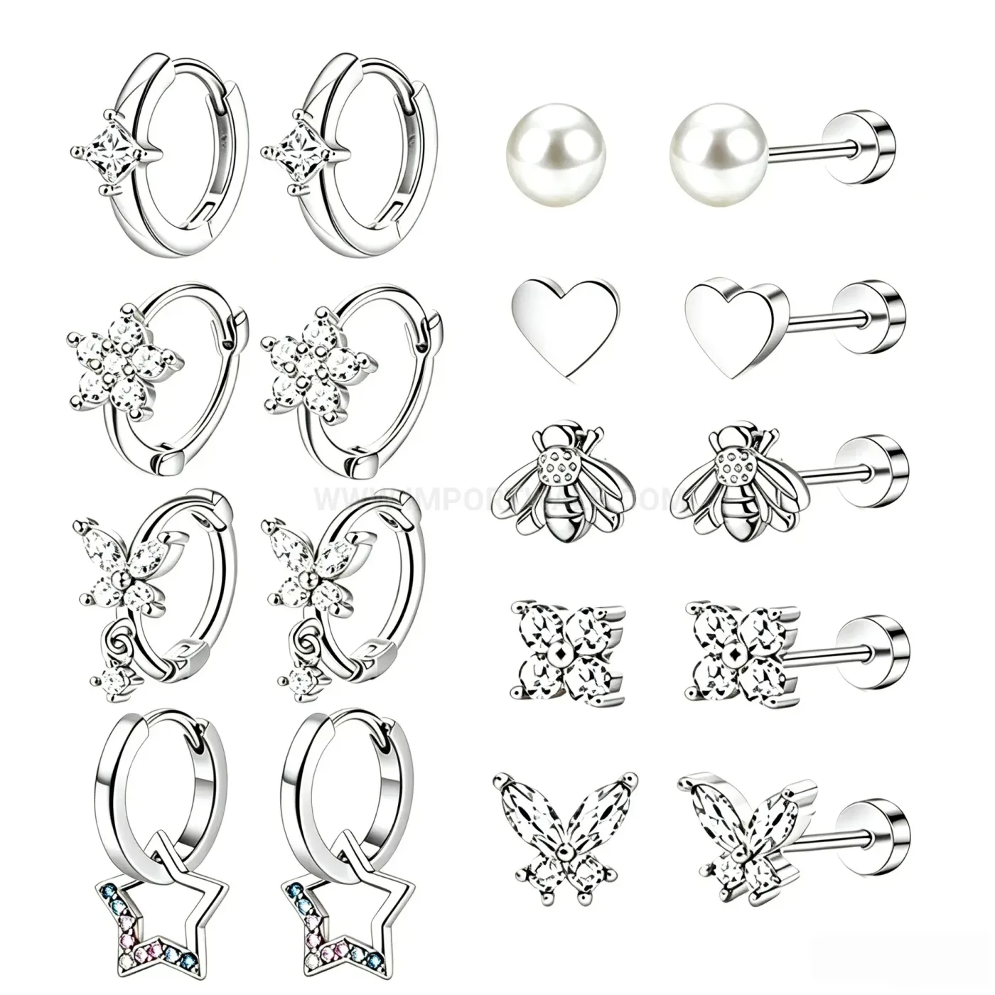 Trendy Stainless Steel Stacking Earring Set with Studs and Hoops