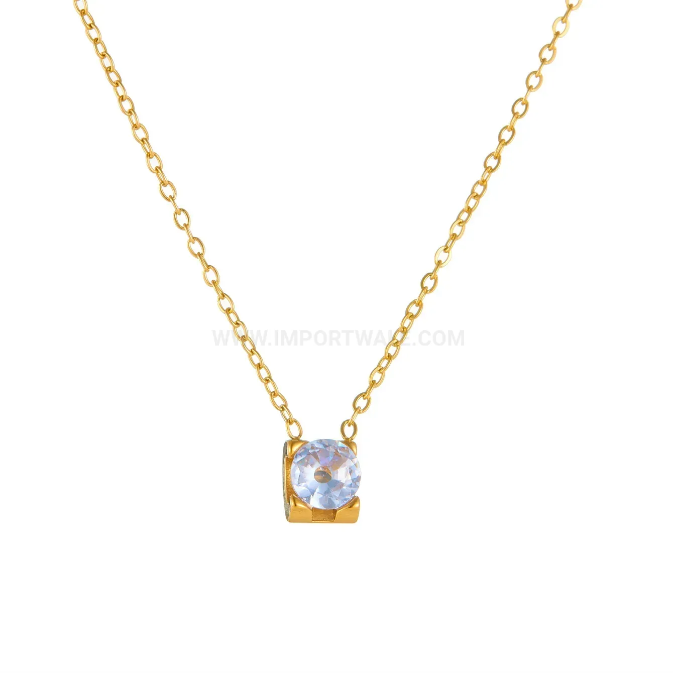 Fashion Square Cubic Zirconia Titanium Steel Pendant Necklace Choker