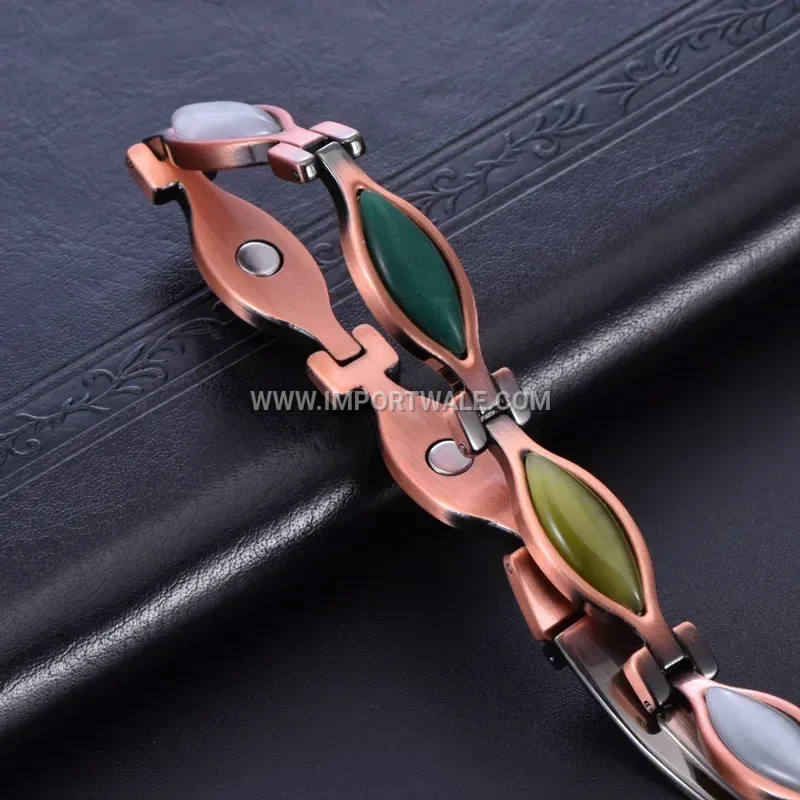 Vintage Bronze Copper Magnetic Therapy Bracelet with Turquoise Elements