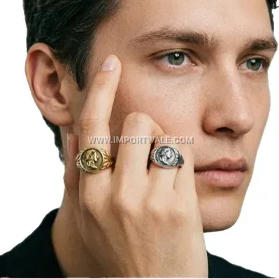 Vintage Caesar Coin Stainless Steel Portrait Signet Ring