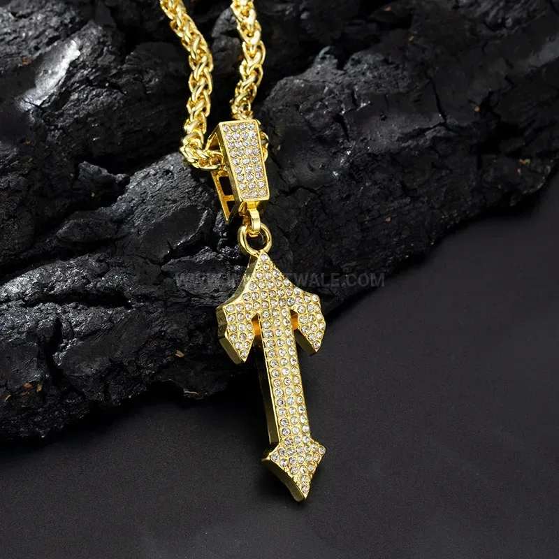 Rhinestone Letter I Sword Pendant Hip Hop Necklace