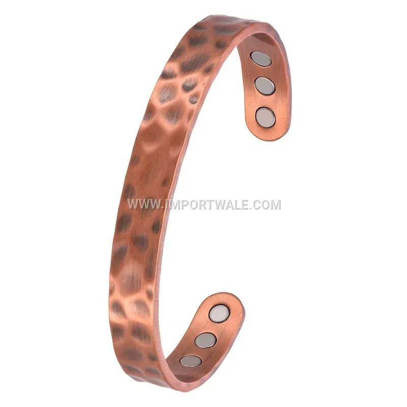 Hammered Pure Copper Adjustable Magnetic Cuff Bracelet