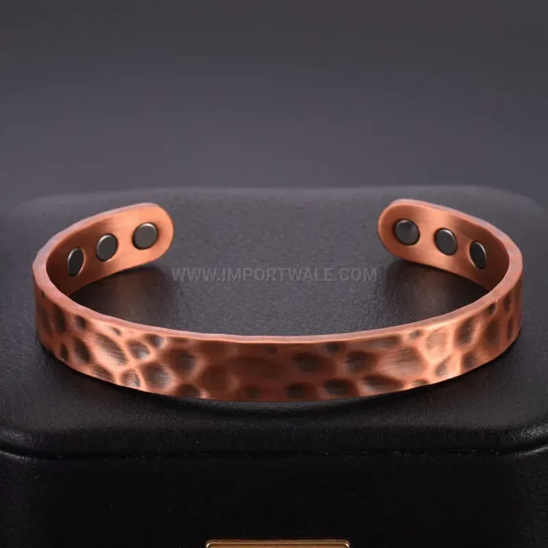 Hammered Red Copper Magnetic Open Bio Cuff Bracelet