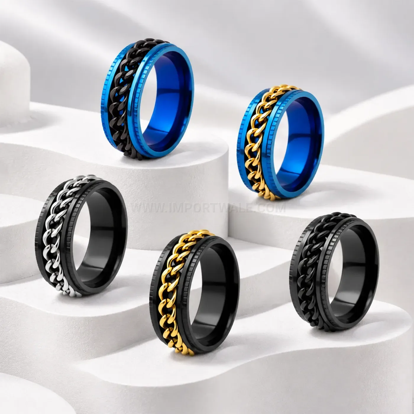 Stainless Steel Spinner Ring with Embedded Chain