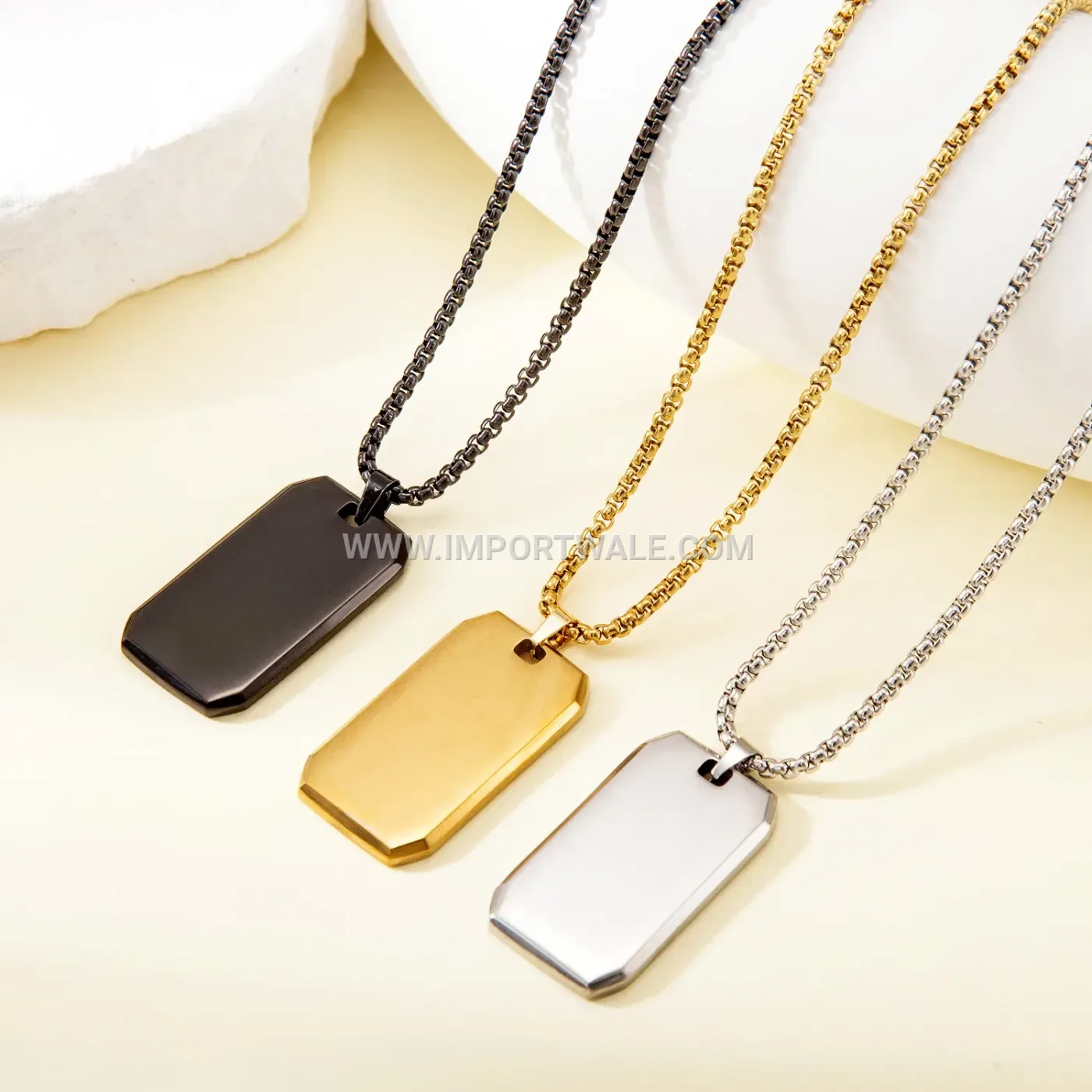 Smooth Geometric Square Stainless Steel Pendant Necklace for Men