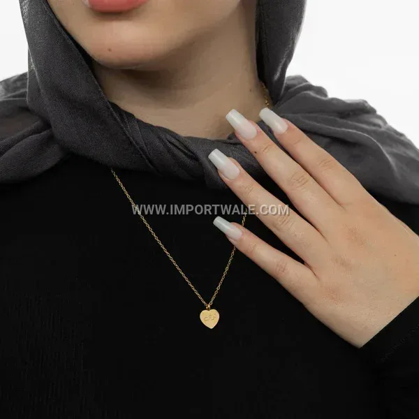 Geometric Stainless Steel Ayatul Kursi Calligraphy Pendant Chain Necklace