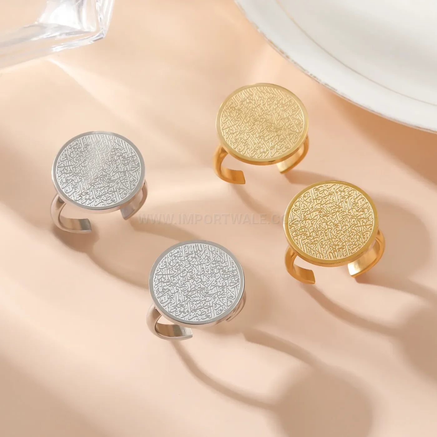 Elegant Ayatul Kursi Engraved Stainless Steel Arabic Calligraphy Ring