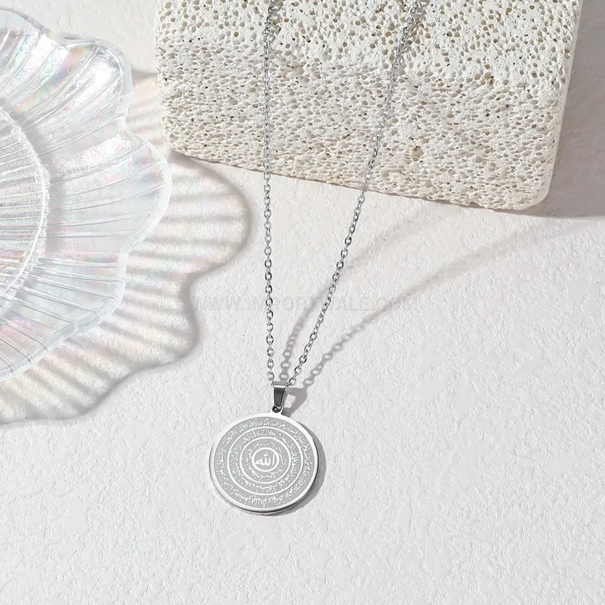 Designer Plated Stainless Steel Islamic Script Medallion Pendant Necklace