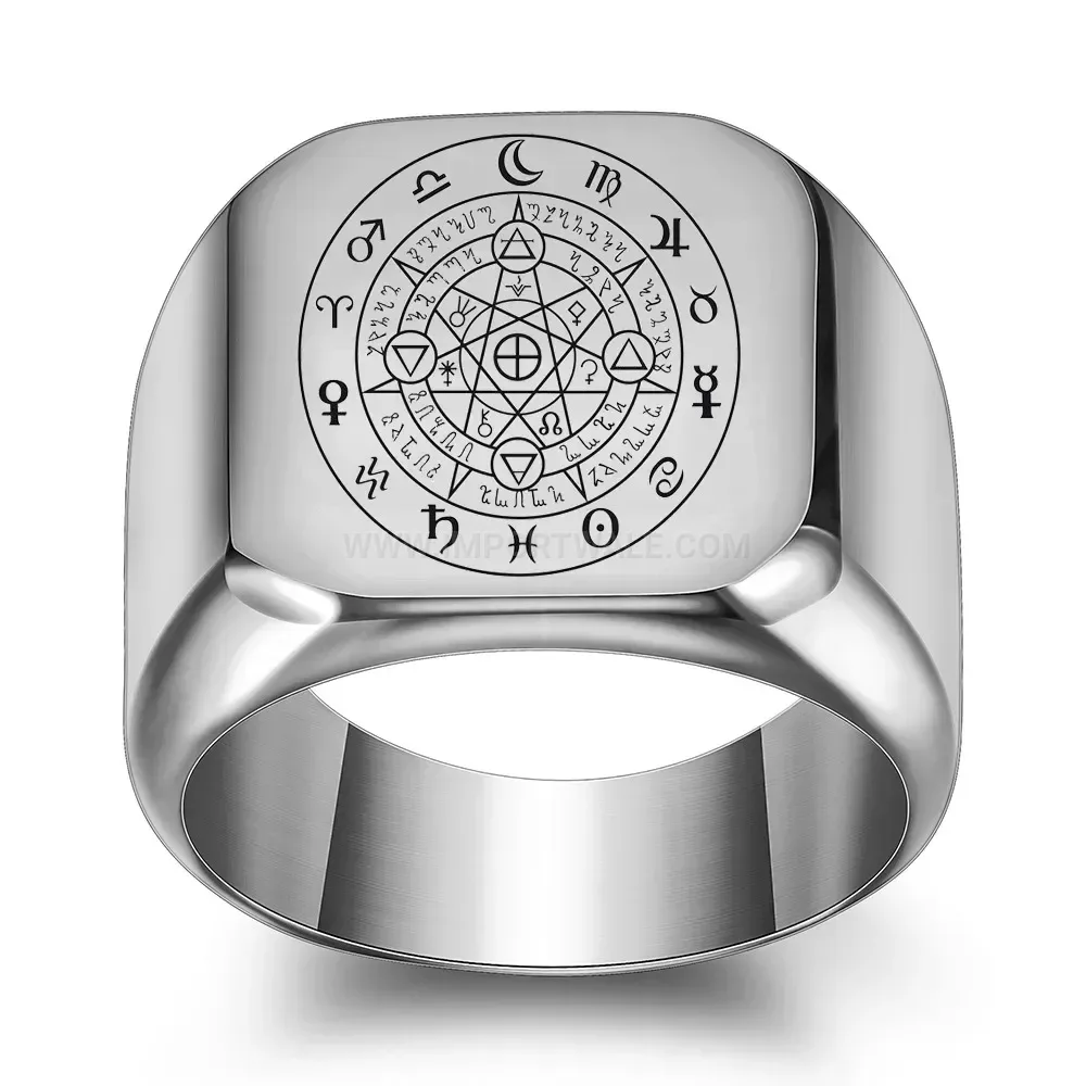 Classic Vintage Zodiac Laser Engraved Square Stainless Steel Ring