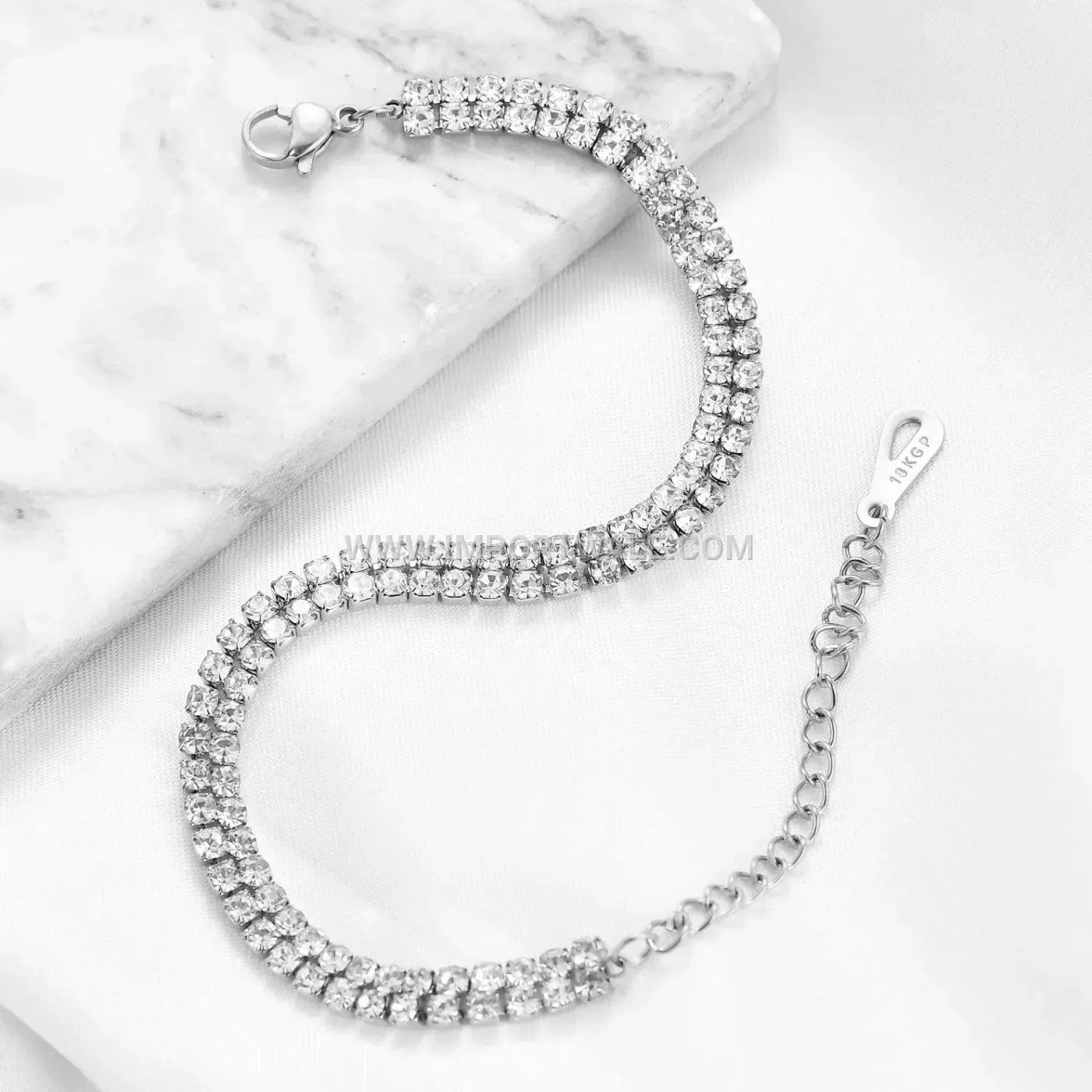 Titanium Stainless Steel Two-Row Crystal Bangle Bracelet