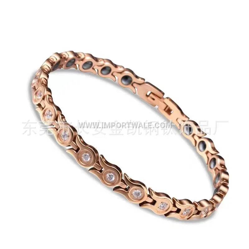 Rhinestone Encrusted Titanium Steel Magnetic Link Bracelet