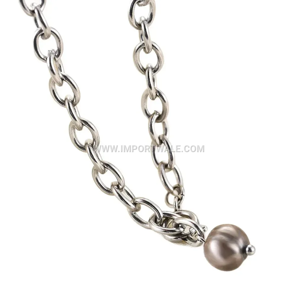 Vintage Black Pearl Pendant Stainless Steel Chain Necklace