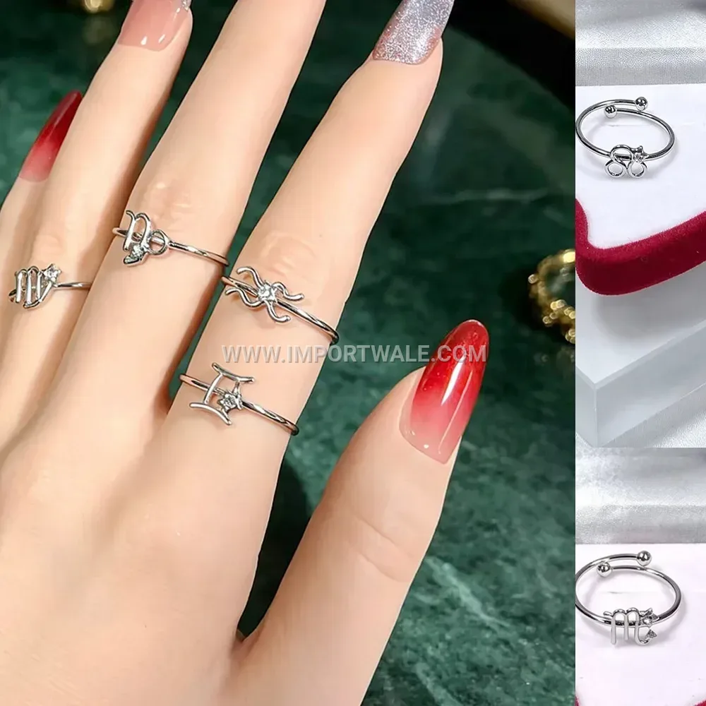Zircon Inlaid Constellation Open Adjustable Stainless Steel Ring