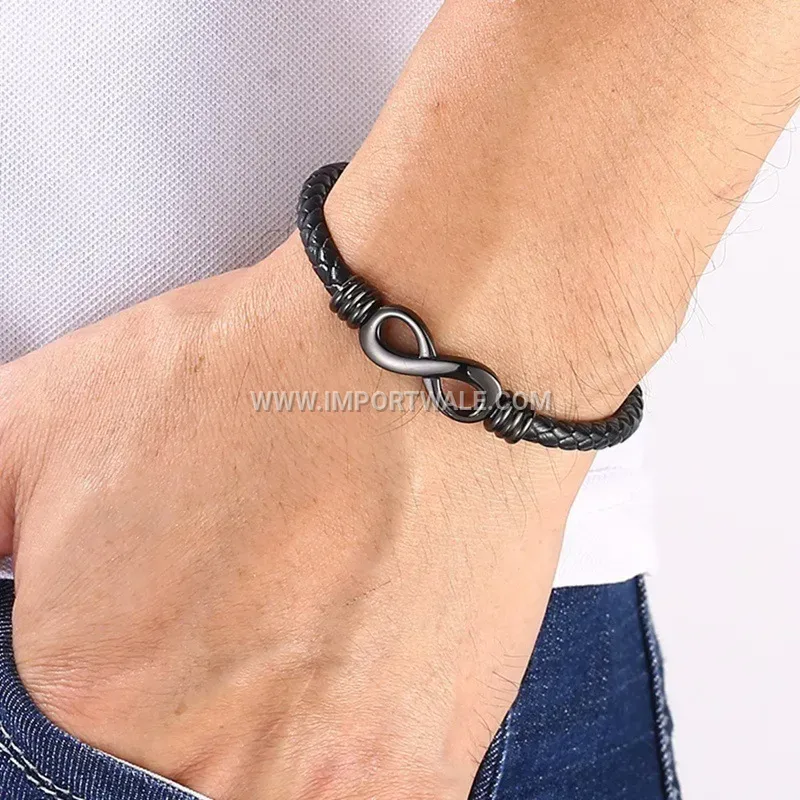 Figure Eight Leather Bracelet with Stainless Steel Lock Clasp