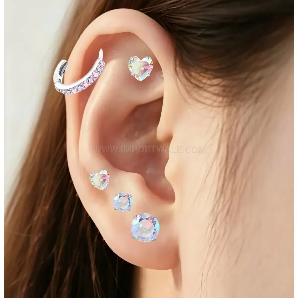 Premium Pink Heart Flat Back Threaded Stainless Steel Earring Set